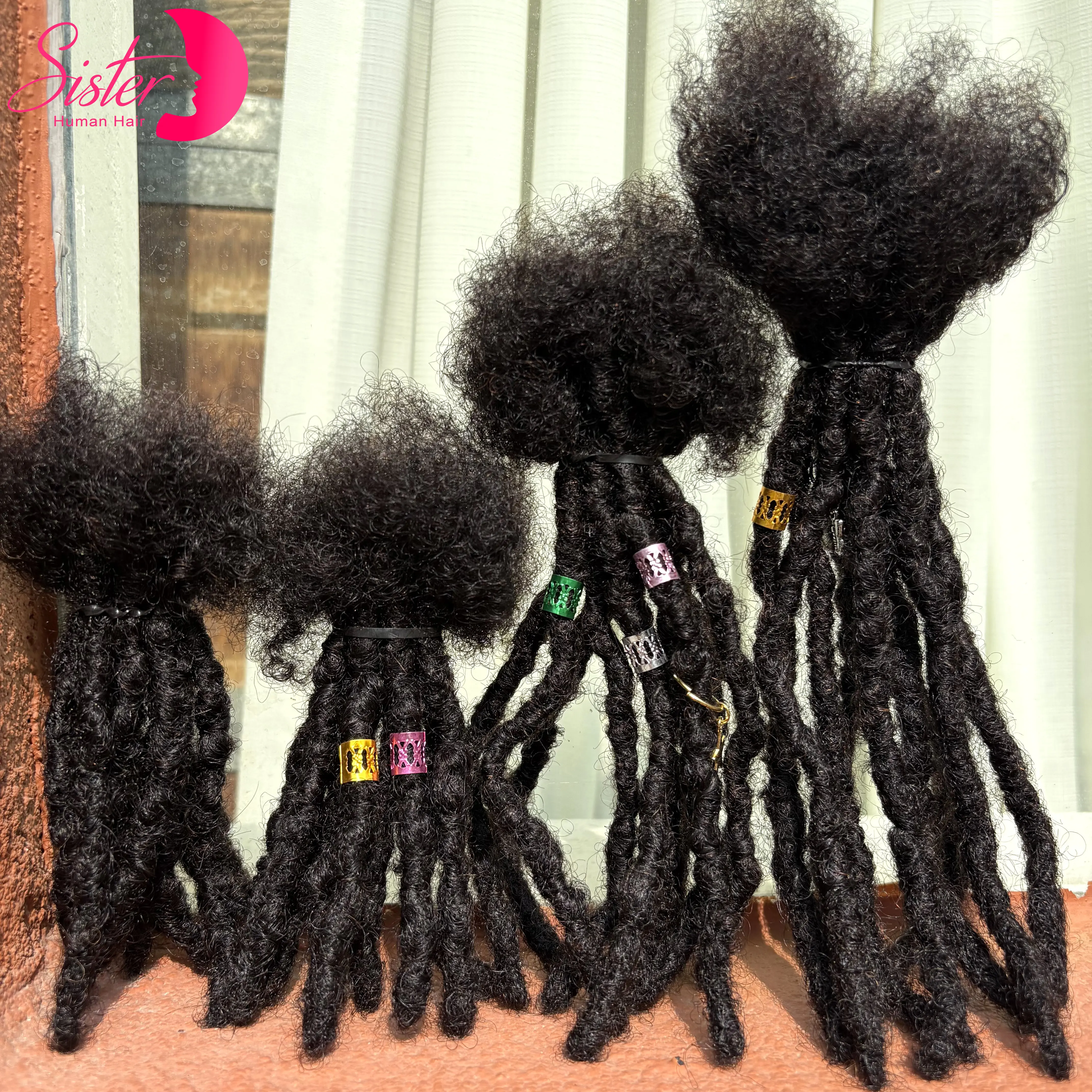 Natural Inter Loc Extensions Human Hair 0.6cm 4-8 Inch Width Full Handmade Dreadlock Extensions for Men Women Kids Can Be Dyed 1