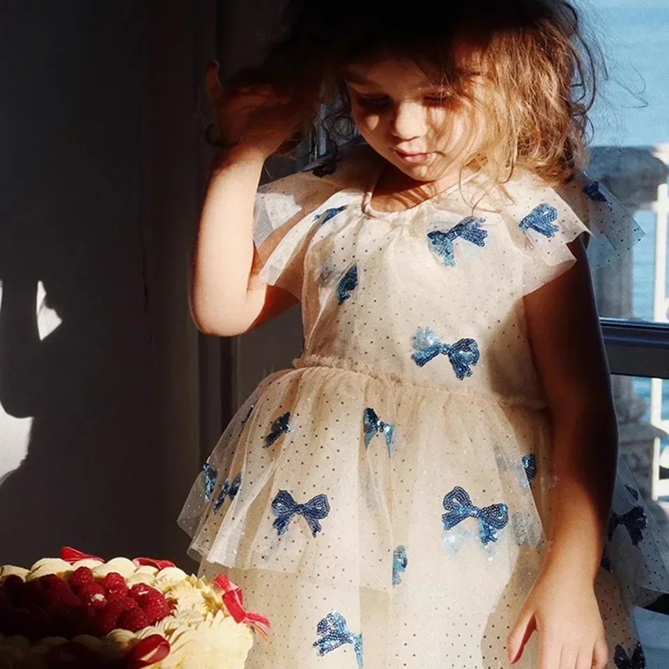 تنانير أطفال فستان شبكي بدون أكمام بفيونكة جديدة م...