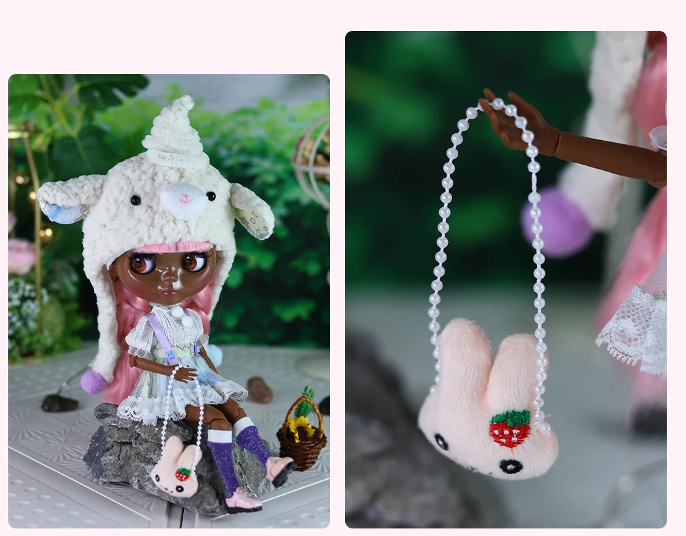 Gracie – Premium Custom Neo Blythe Doll with Pink Hair, Black Skin & Shiny Cute Face 12