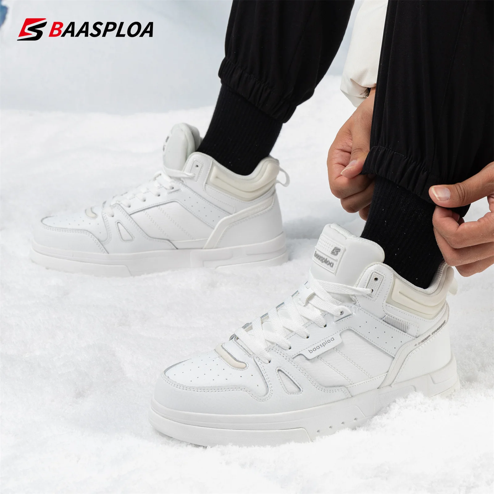 New Baasploa Men's Winter Cotton Shoes Thickened Men's Shoes Outdoor Non-Slip Waterproof Men's Casual Sports Walking Shoes