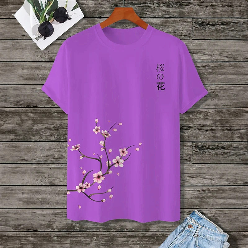 3d Print Cherry Blossom Tree Graphic Tshirt For Men New
