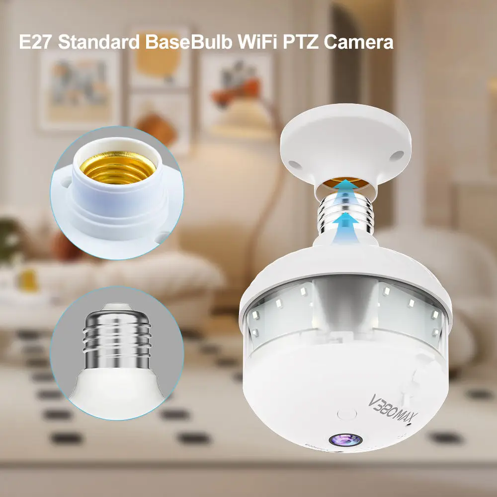 V380 PRO App 360 Panoramic View Bulb 3MP Camera Night Vision WiFi CCTV Fisheye Len Flood Light Camera 6