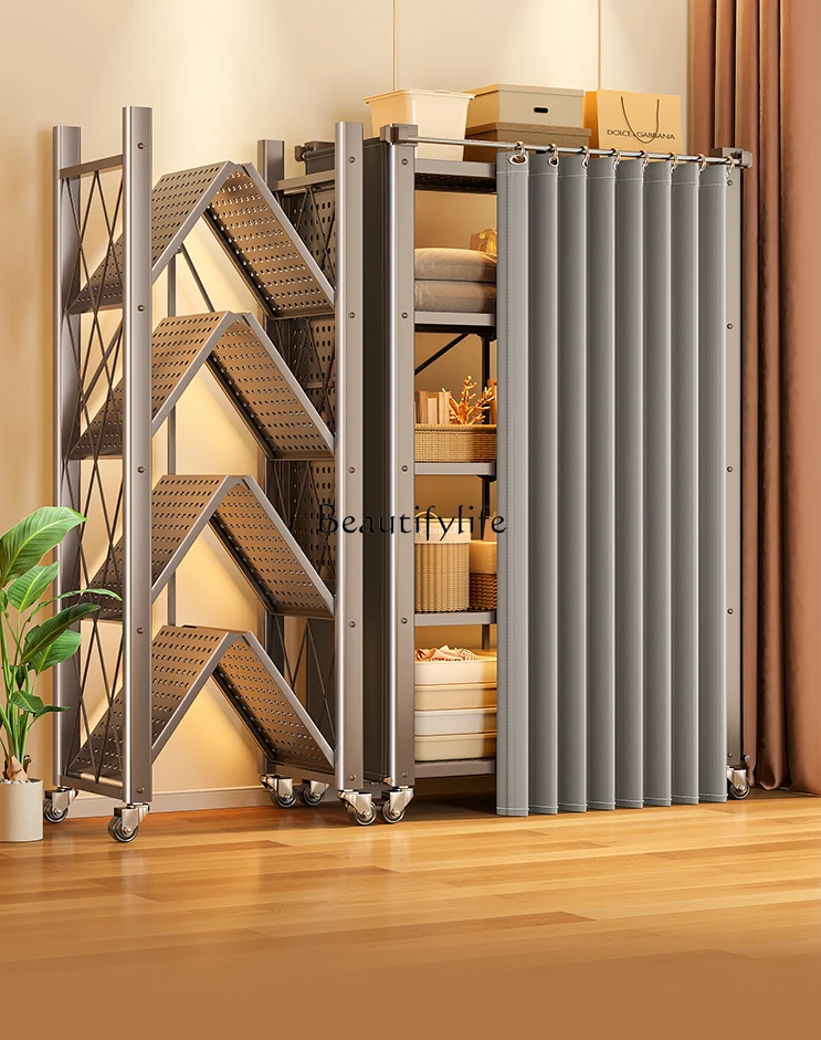 

Storage Rack Cabinet Microwave Oven Multi-Layer Installation-Free Foldable Multi-Function Rack with Wheels