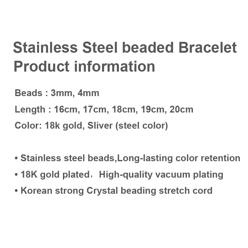 Stainless Steel 3MM 4MM Ball Beads metal bead bracelet for Women Men Gold Silver Color Bracelets Charms Metal Statement Jewelry