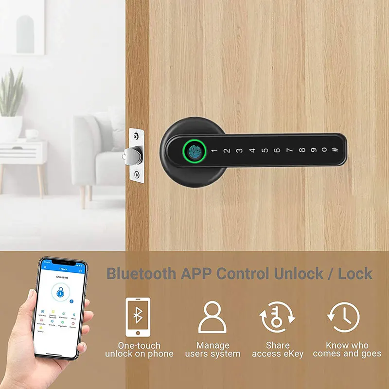 latch smart lock TTlock Tuya Smart Home Fingerprint Electronic Door Lock Password APP Bluetooth Mechanical Key Security Biometric Handle Lock gliderol remote