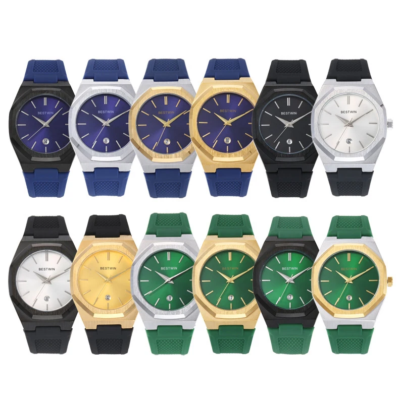 masculino, prata azul esportes silicone relógios, relógio