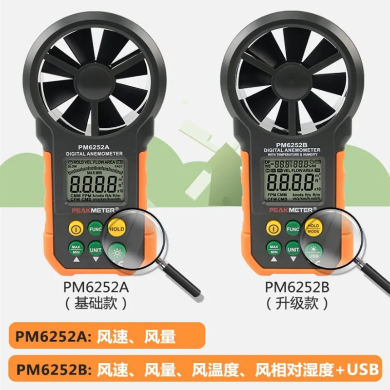 PM6252A/B anemometer, anemometer, air volume meter, anemometer, hand