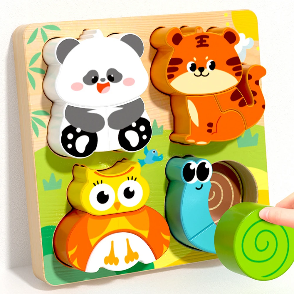 Montessori Wooden Educational Hand Grab Puzzle Boards with Cartoon Animals & Fruits 3D Design