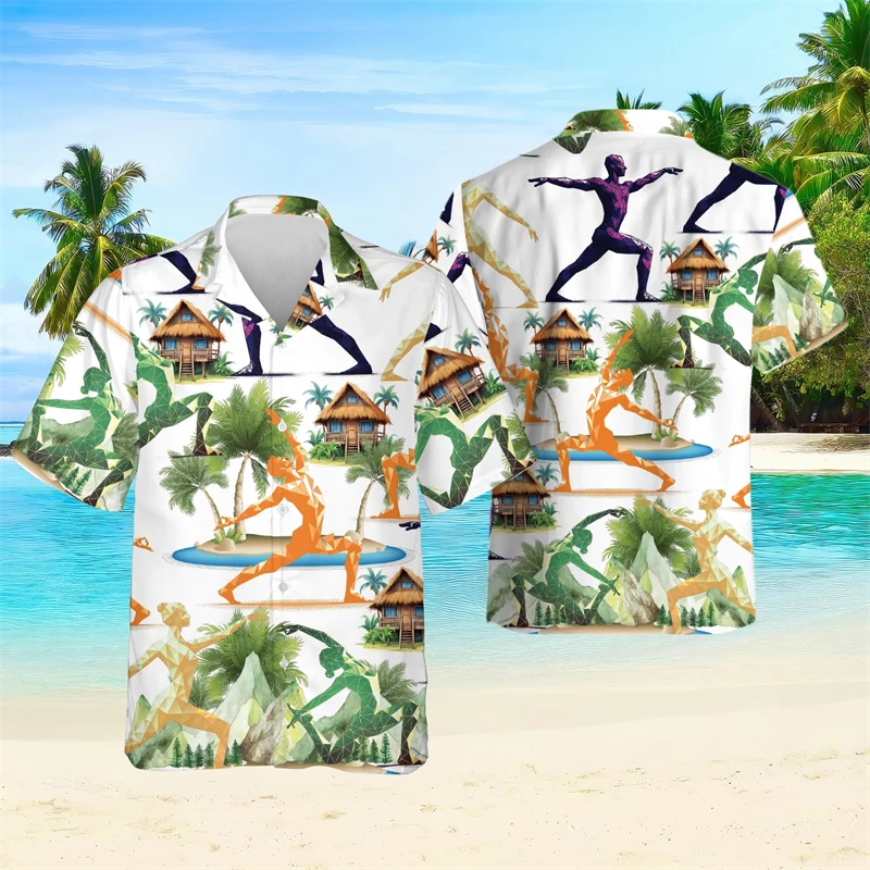 Fashion Sport Do Yoga 3D Printed Shirts For Men Clothes Meditation Beach Shirt Harajuku Hawaiian Lapel Blouse Kids Short Sleeve 3