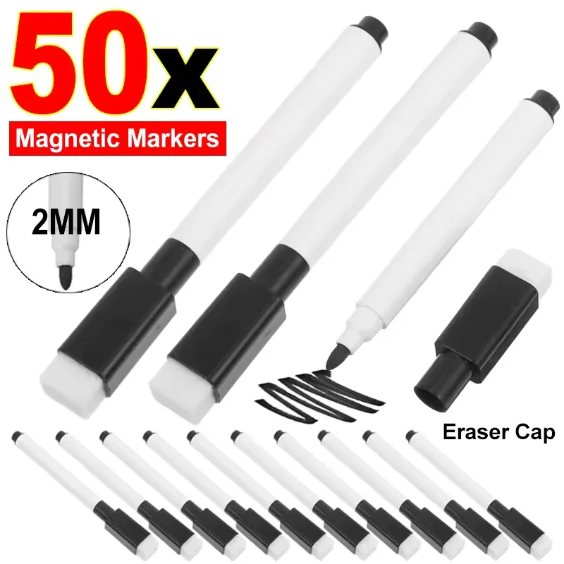 5-Pack Magnetic Dry Erase Whiteboard Markers with Eraser - Office & School Stationery Set