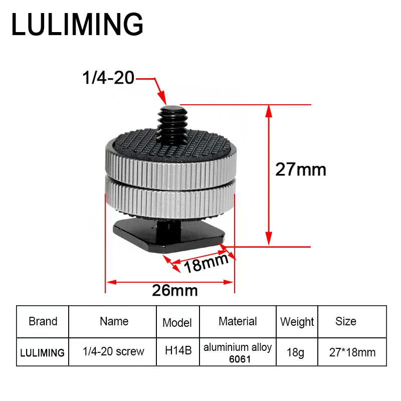 1/4 Double-layer Hot Shoe Seat Camera Screw Metal Hot Shoe Base Conversion Screw SLR Camera Flash Photography Accessories