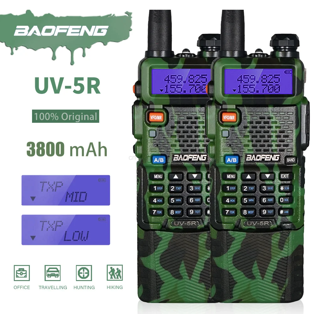 

2PCS Baofeng 3800mAh UV-5R Walkie Talkie Enlarge Li-ion Battery 10KM Long Range Two Way Radio UV5R Portable Ham CB Radio uv-5r