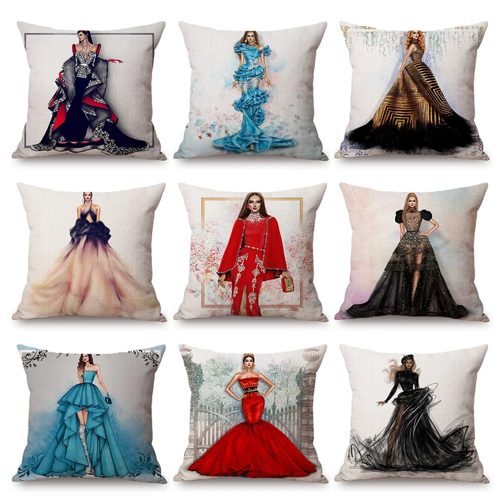 

housse de coussin Girls Sofa Throw Pillow Case Dress Cushion Cover 45x45cm funda cojin cojines decorativos para sofá クッション・カバー