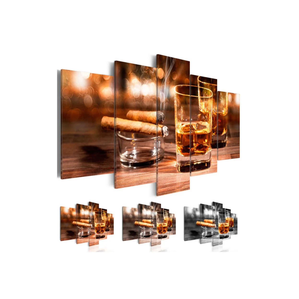 

HD Canvas Print Modern Fashion Bar Restaurant Mural Cigar and Wine Painting for Home Decoration Choose Color & Size No Frame