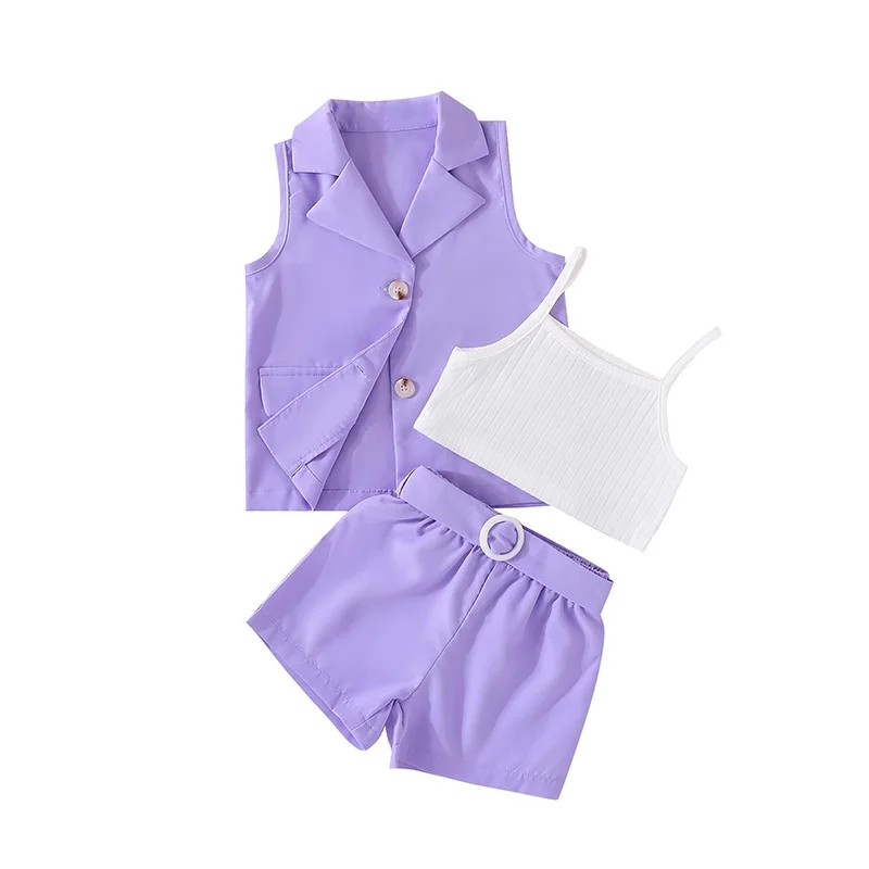Baby Clothes Set 3-7 Years old Sleeveless Vest Coat and Shorts Outfit Toddler Infant Fashion Clothing Formal Suit For Kids Girl