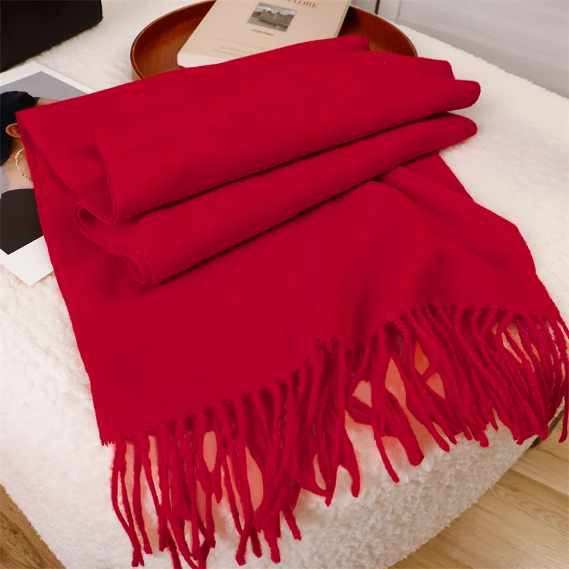 2023 Winter Frauen Schals Lange Warme Gradienten Imitation Kaschmir Hijab Solide Dame Schal Wrap Weibliche Pashmina Bandana Kopf Schal – Detail 4