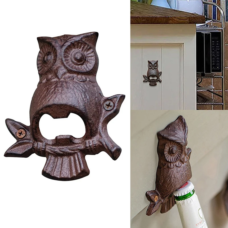 

Wrought Iron Beer Bottle Opener Owl Cast Iron Ornaments Restaurants Bars Wall Hanging Animal Decoration