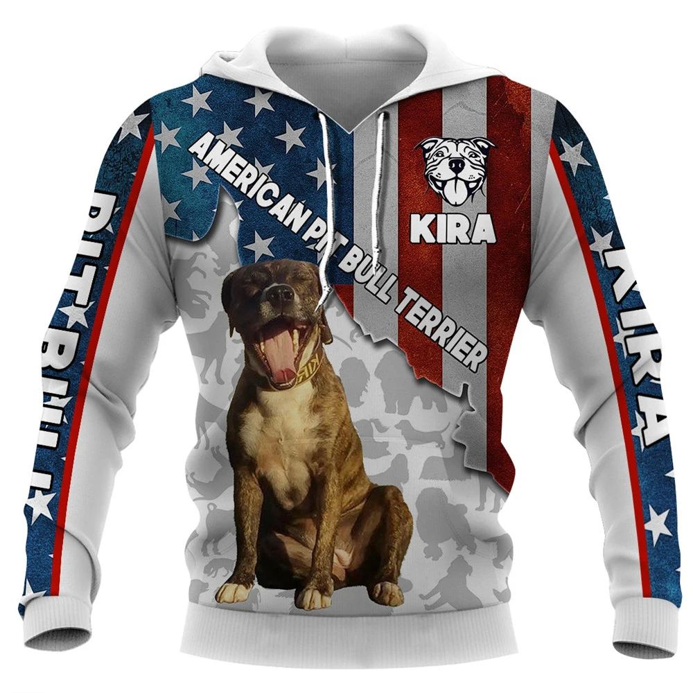 

HX American Pit Bull Terrier Hoodies 3D Graphic Old Glory Dog Hoodie Sweatshirts Pullovers Harajuku Streetwear Dropshipping