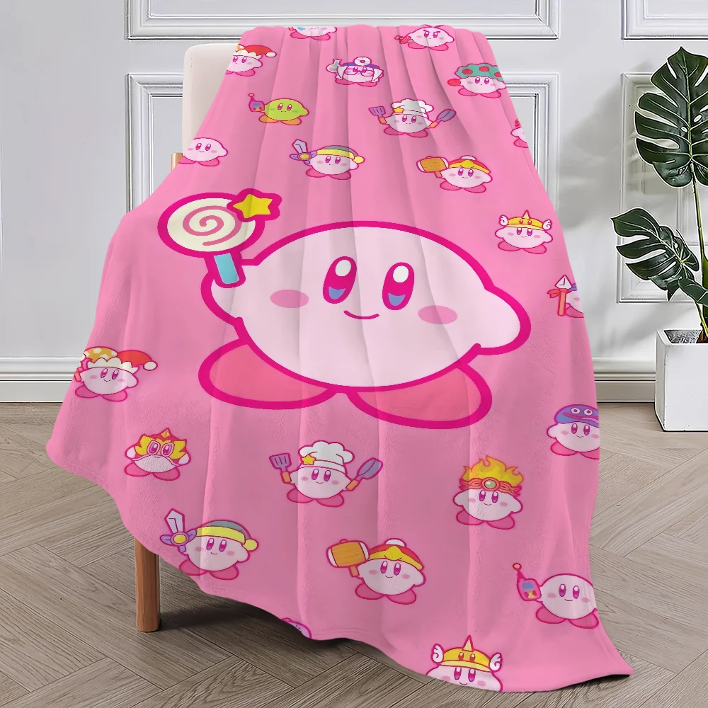 Cartoon K-Kirby Cute Game Blanket Soft Plush Nap Sofa rug for Living Room Warm Office Bedroom Birthday Home Travel Kid Gifts 3