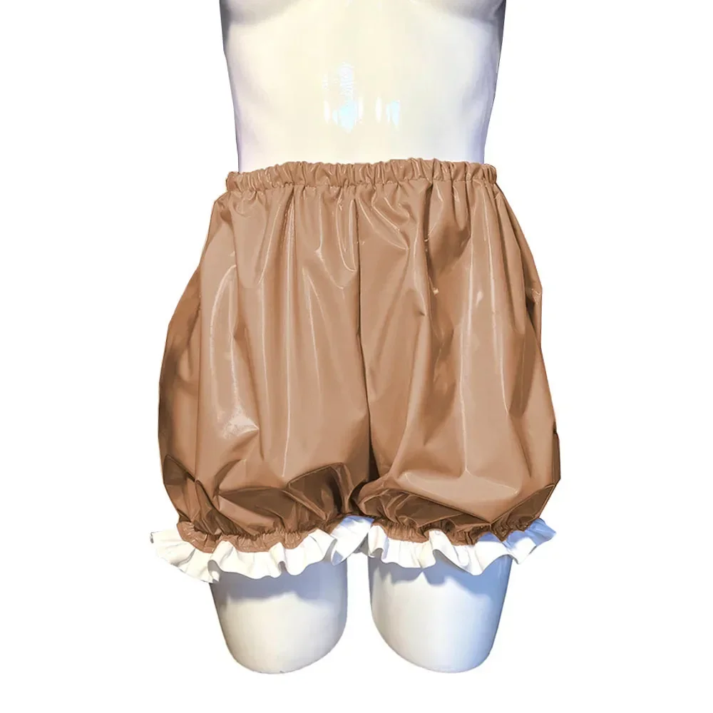 Unisex Sexy Lingerie High Waist Loose Pumpkin Shorts PVC Faux Latex Short Pants Wetlook Lolita Shorts Cosplay Casual Bottoms