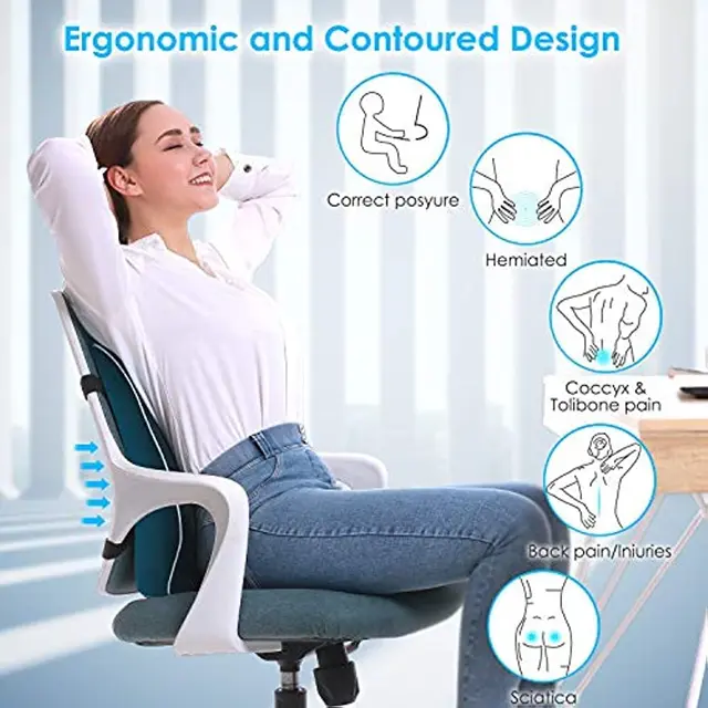 Coussin de siège de voiture antidérapant en mousse à mémoire de forme, 1 pièce, pour chaises de bureau et de jeu, prend en charge lombaire et la taille, doux et confortable 5