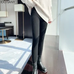 New Autumn Winter Women Ins High Waist Casual Wool Korean Trousers Ribbed Thicken Elasticity Ankle-length Pants Knitted Leggings