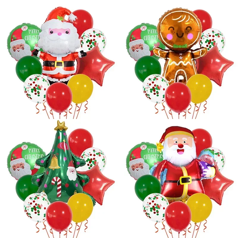 

Christmas Balloons Set Cartoon Santa Claus Gingerbread Man Xmas Tree Balloons Happy 2024 New Year Merry Christmas Ballons