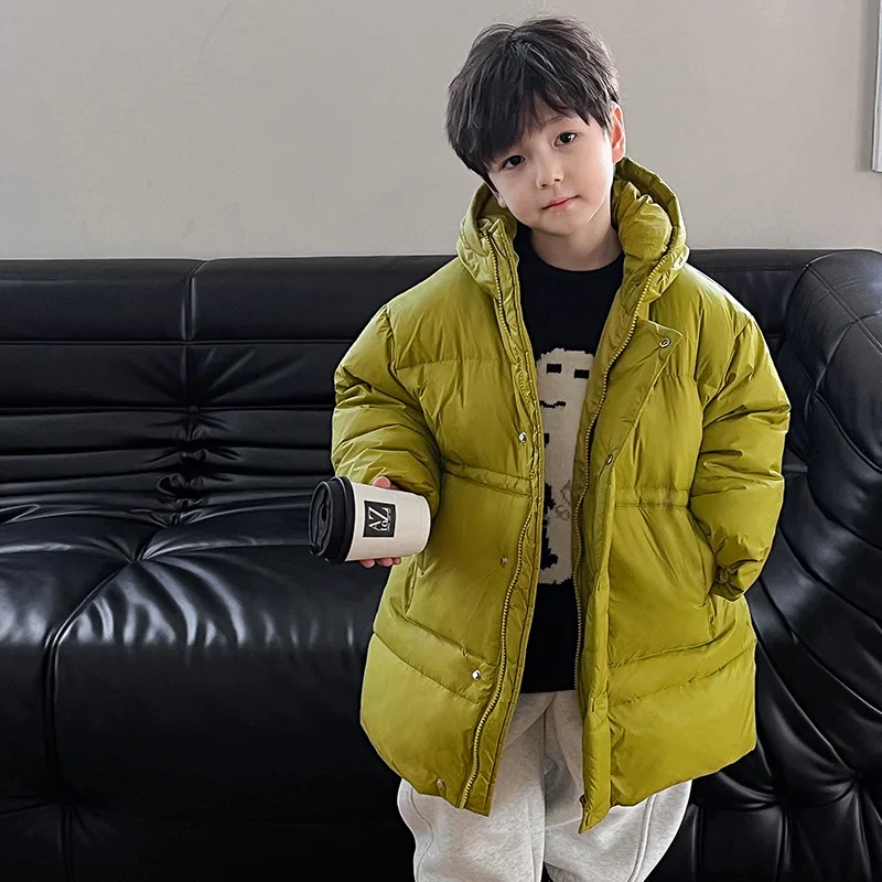 

Winter New Kids solid color thicken warm down coat Boys long style White Duck down hooded jacket