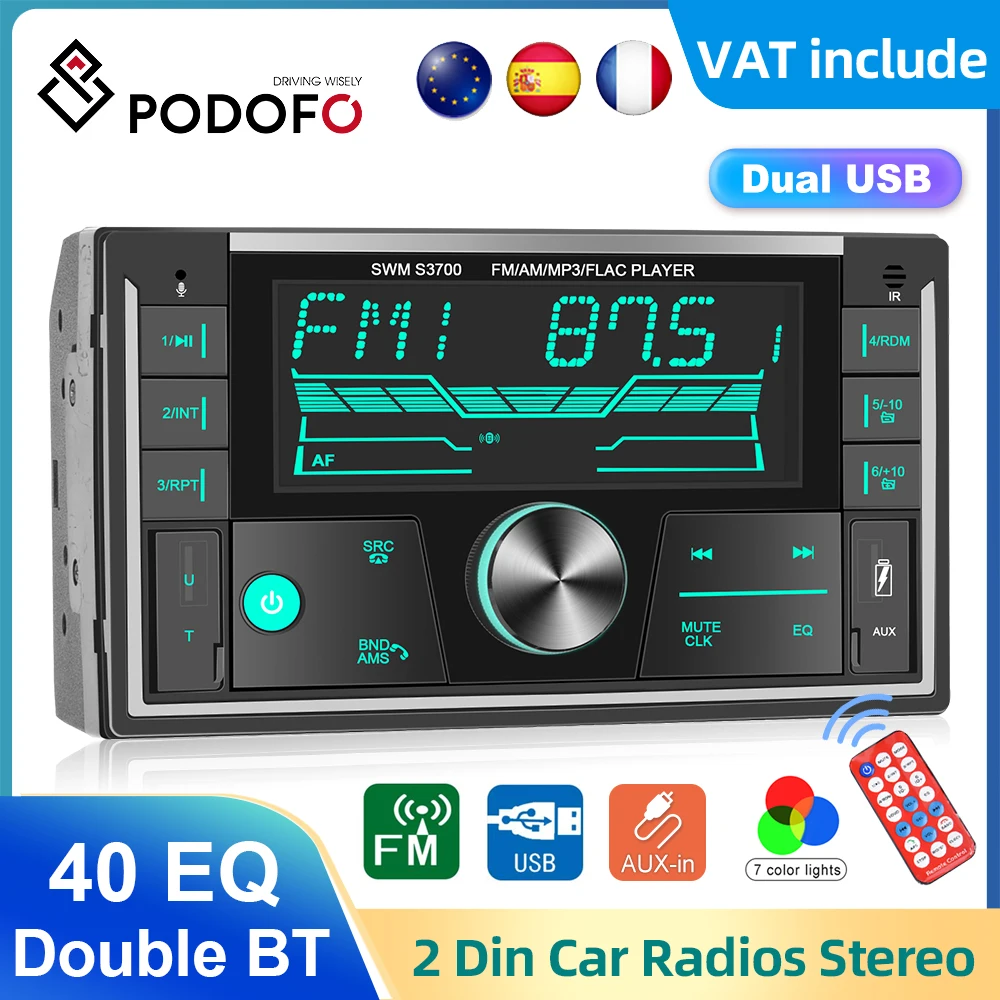 Podofo 2Din Autoradio Stereo Telecomando Digitale Bluetooth Fm Audio Musica Autoradio Lettore Mp3 Usb/Sd/Aux-In