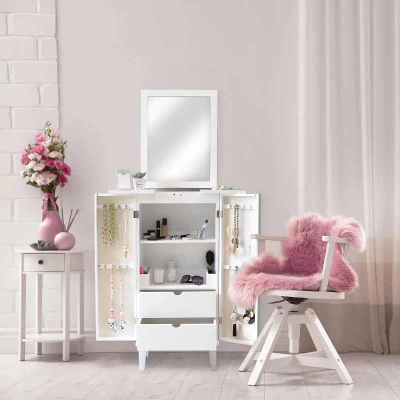 

Standing 40” Makeup & Jewelry Organizer Armoire with Mirror, White