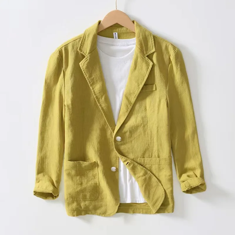 White Cotton Linen Suit Coat Men's Spring Summer Pure Color Slim Casual Business Thin Mens Blazer Jacket Comfortable Breathable mens blazer