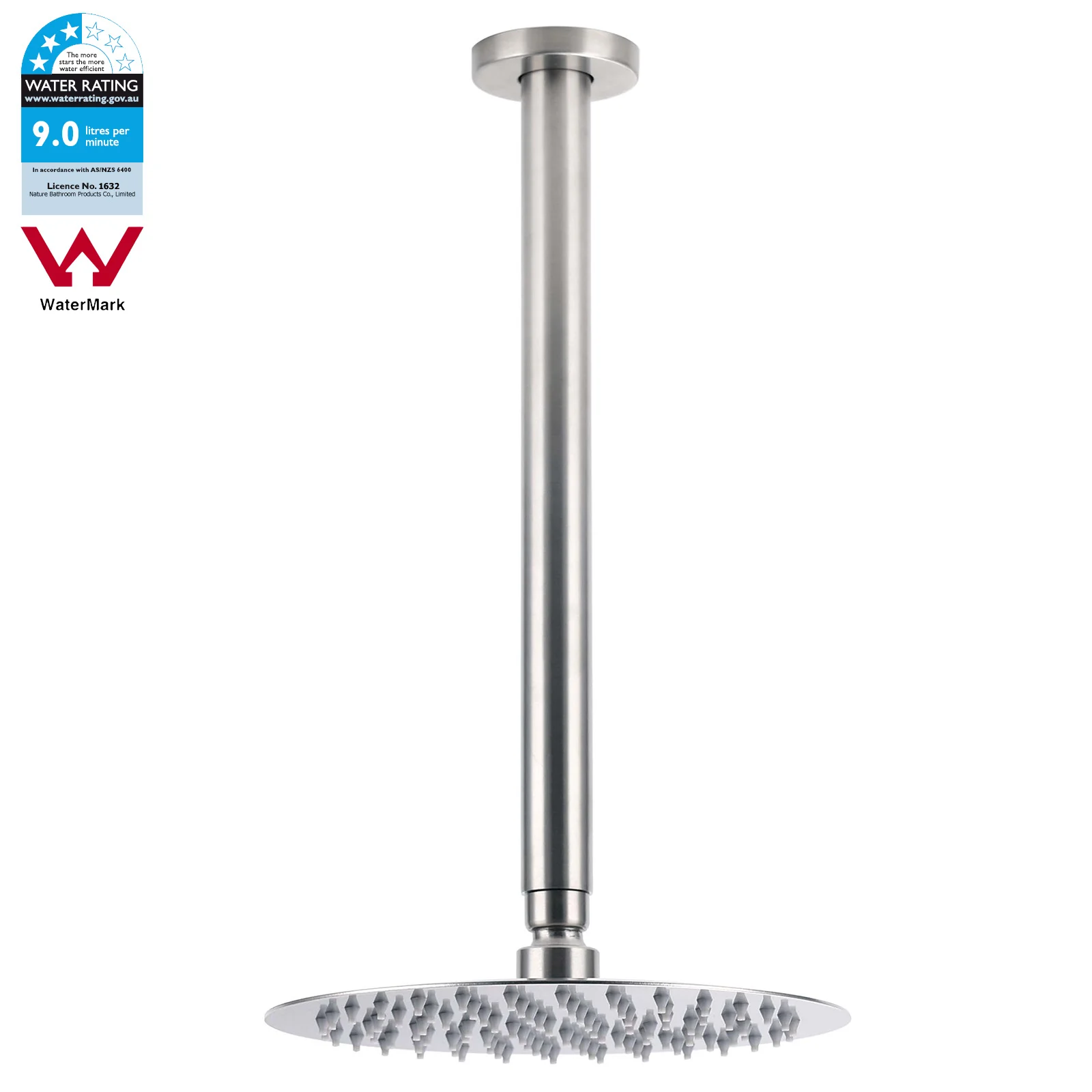 **Sydney Stock** KYLINS Round 8/10/12'' Rain Shower Head Set with 300/450/600mm Ceiling Arm Brushed Nickel DIY WELS WATERMARK