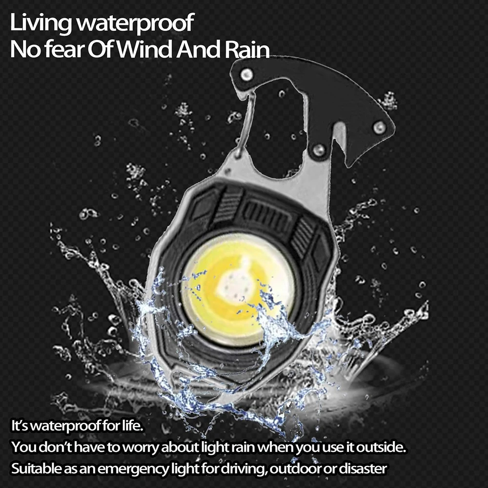 Led Keychain Flashlight,2000 lumens Rechargeable Cob Waterproof Portable Led Work Light，5 Light Modes Pocket Light with Battery