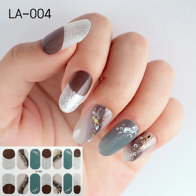 Korean Fashion Colorful 3D Glitter Sequins Nail Art Stickers Manicure DIY Nail Strips Wraps Solid Color LA-004