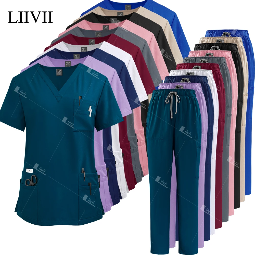 Nurse Uniforms New Elasticity Tops Pants Woman Man Scrubs Set Straight Trousers Dental Hospital Clinic Workwear Medical Uniforms
