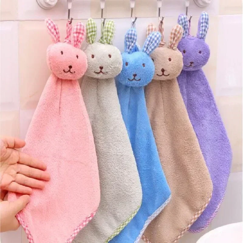 Cartoon Cute Bunny Hand Towel Coral Fleece Absorbent Hangable Rabbit Head Cleaning Rag Baby Stuff bath towel