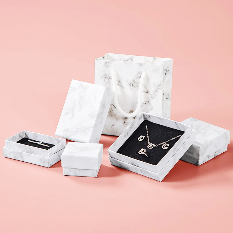 

Jewelry Box Earrings Ear Studs Bracelet Necklace Marble Pattern Paper Jewelry Display Wedding Valentines Day Gift Packaging Box