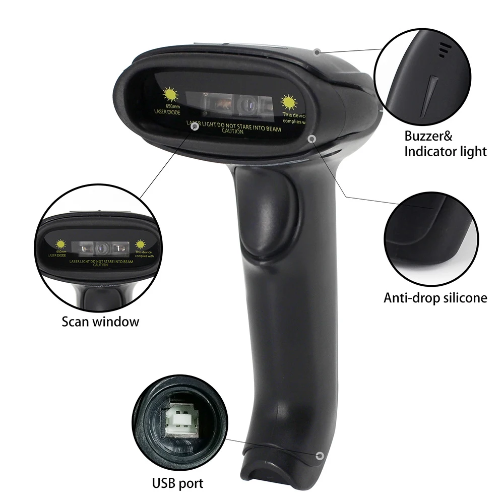 1D CCD Bar Code Scanner Wireless Reader,2.4GHz and USB Wired 2-in-1,16MB Memory Store 50K+ Barcodes Data,Auto Sacnning Available