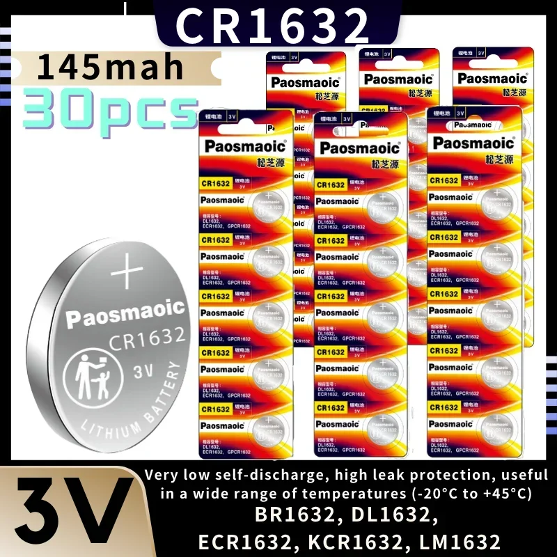 

30pcs cr1632 3V 145mah Lithium Button cell Battery CR 1632 DL1632 BR1632 LM1632 ECR1632 Coin Cell Batteries For Watch Remote Key