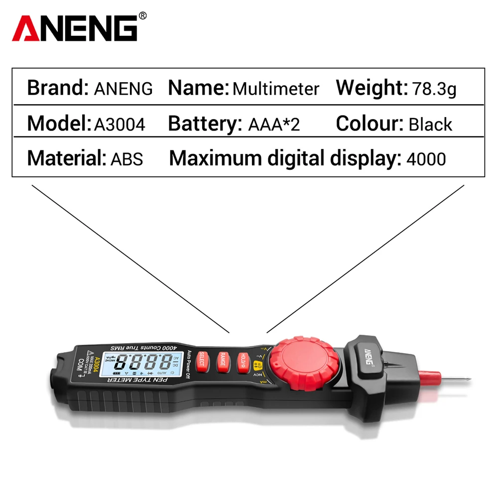ANENG A3004 Pen Multimeter Digital 4000 Counts Non Contact AC/DC Voltage Meter Resistance Capacitance Diode Continuity Test tool
