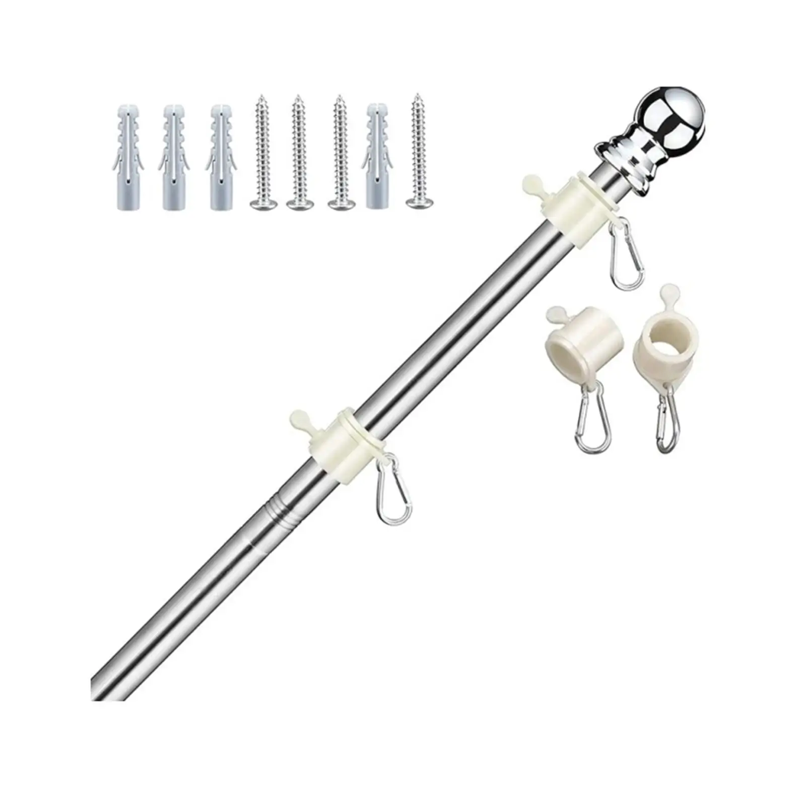 5x Stainless Steel Flag Flag Pole Guide Banner Five Sections Rod Garden Pole Outdoor Residential House Porch