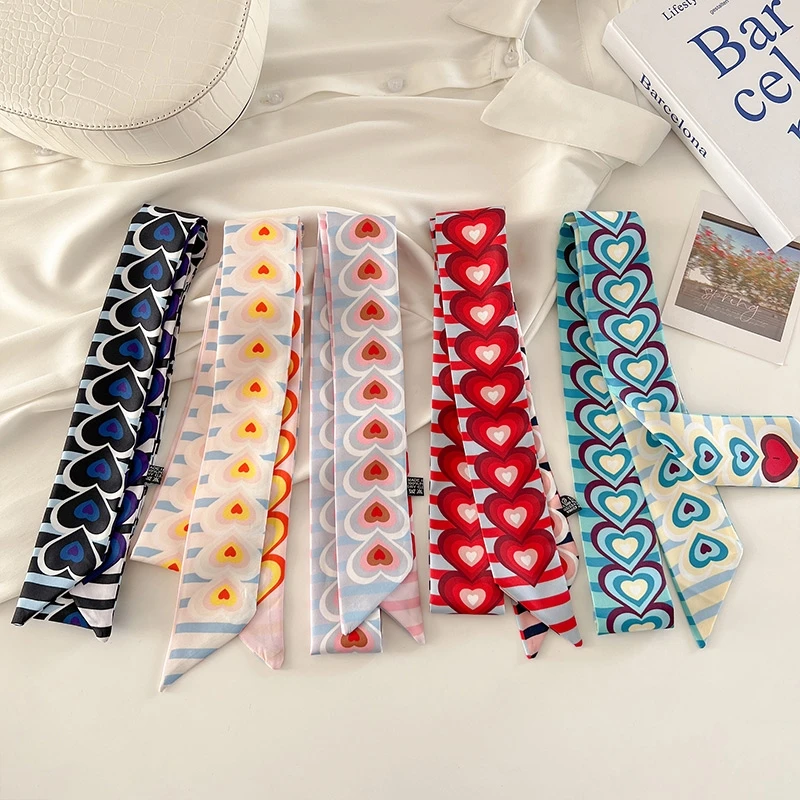 120cm Striped Love Double-layer Simulation Silk Scarf Twill Scarf Small Neck Scarf Tied Hand Small Ribbon Tied Bag Silk scarf 3