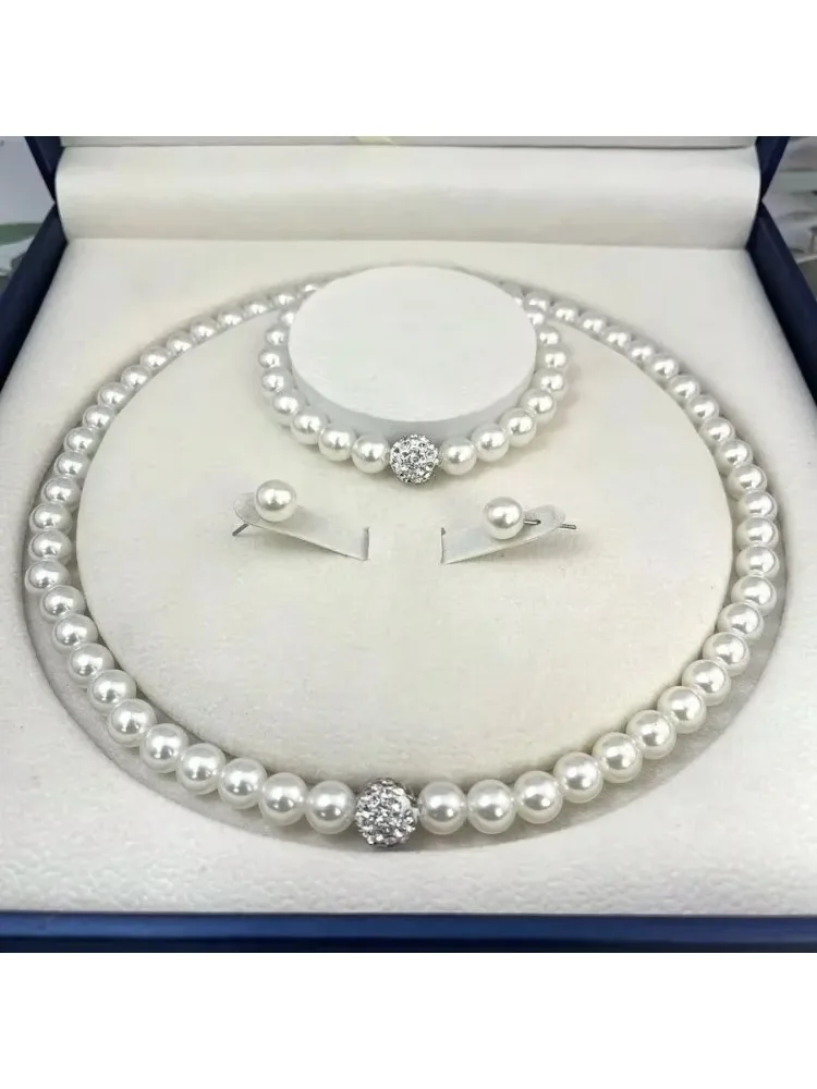 3PCS Pearl Jewelry Set Necklace Bracelet Earring Stud Gift Set For Women