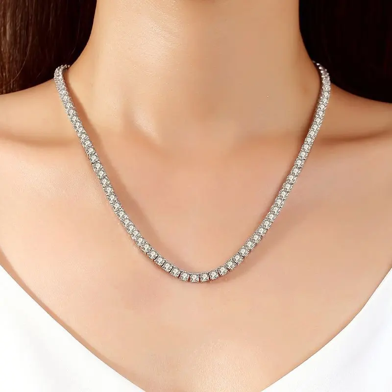 

Classic Hip Hop Fine Jewelry Single Row Women's Moissanite Tennis Chain Trendy S925 Sterling Silver Necklace