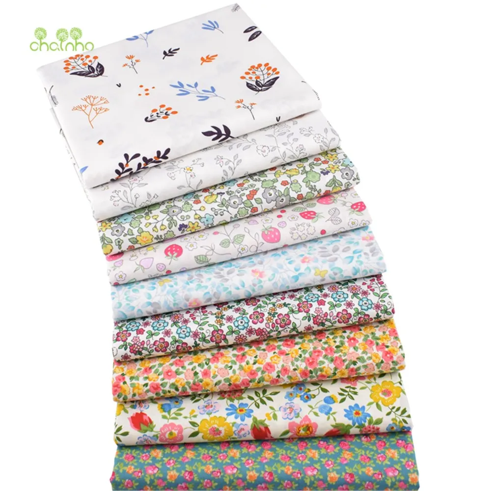 Chainho,Printed Twill Weave Cotton Fabric,Patchwork Cloth,DIY Sewing Quilting Material,Small Floral Series,4 Specification,CC081