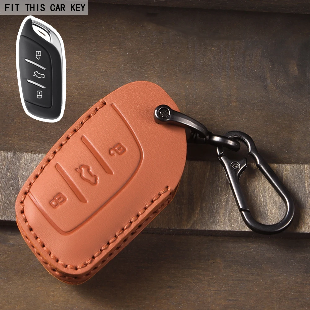 Elegant 3-Button Leather Key Cover Case