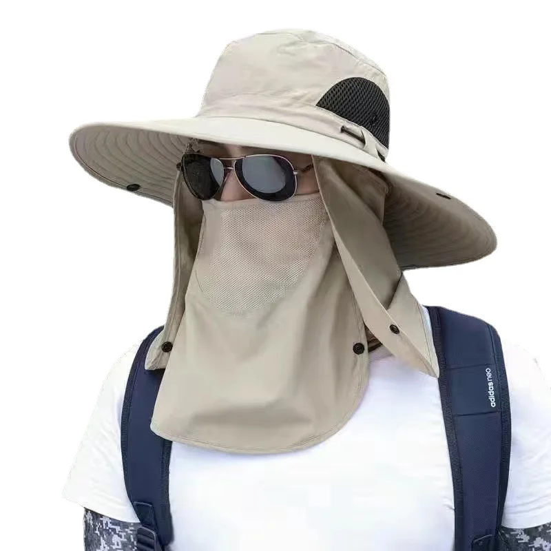 Sun Hat Sun Protection Hat Sunshade Hat Big Eave Hat Mask Fishing Outdoor Work Climbing Hiking Caps Sun Protection Detachable Sun Sports Caps