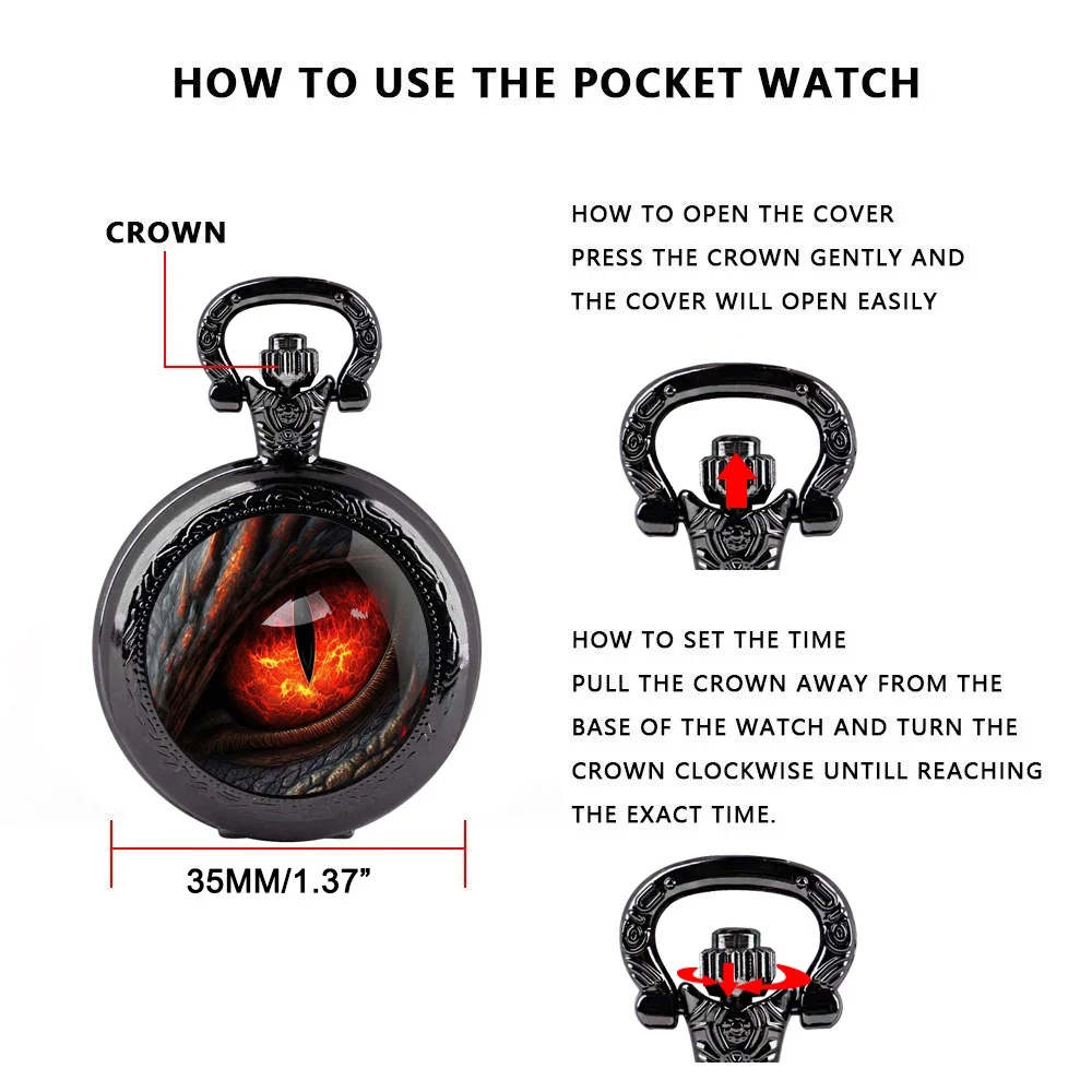 Exquisite Dragon Eye Glass Dome Quartz Pocket Watch Arabic Numeral Dial Vintage Men Women Necklace Pendant Creative Clock Gift