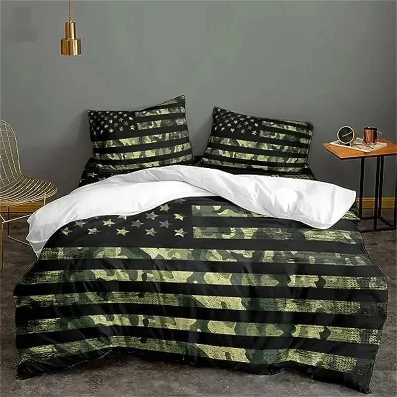 Camouflage Bedding Set American Patriotic Flag Bedding Comforter Quilt Cover USA Stars Stripes For Boys Kids Teens Adult
