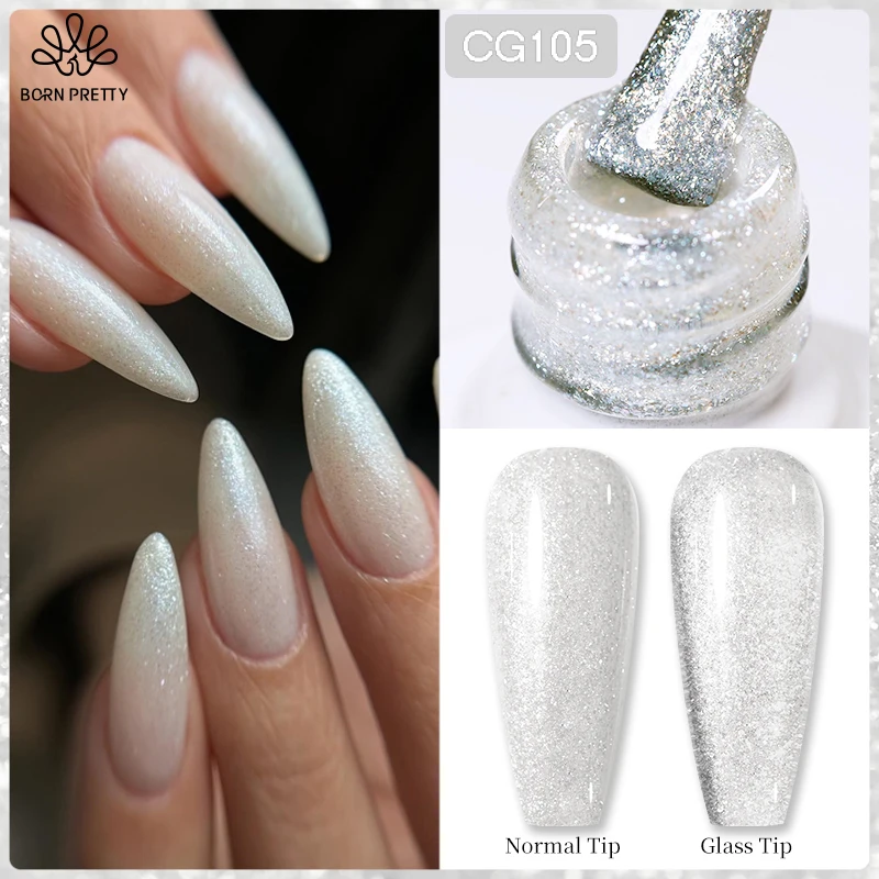 

BORN PRETTY 10ml Glitter Silver Gel Nail Polish Semi Permanent Soak Off UV LED Gel Varnish for Spring Summer Nail Art Manicure